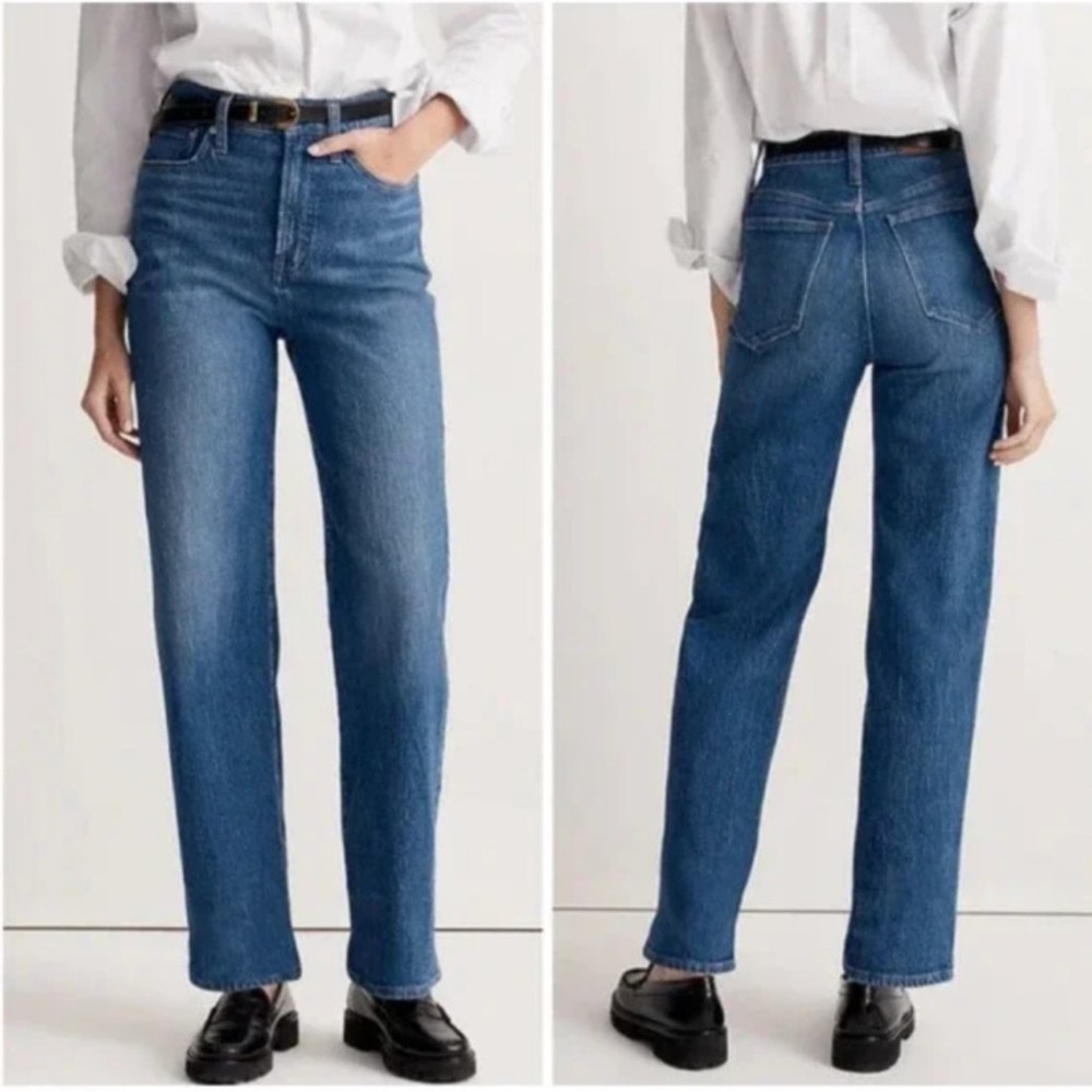 Madewell Women's High-Rise Straight Wide-Leg Jeans in Medium Blue